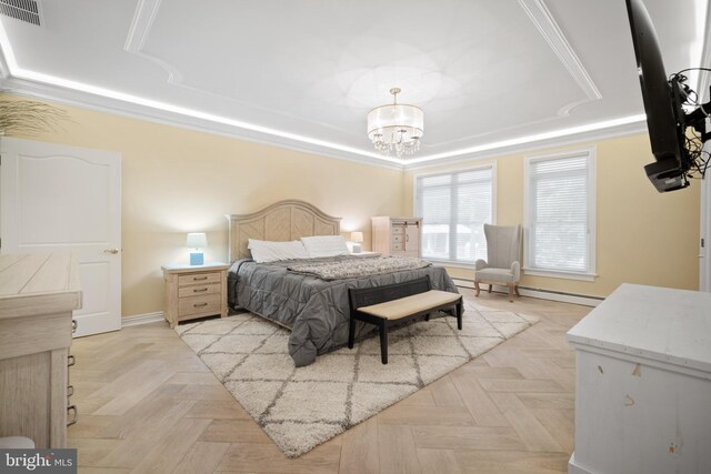 14 Waterfront Way, Hammonton, NJ 08037 - bedroom featuring a raised ceiling and a chandelier