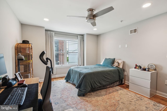 1444 N Myrtlewood St, Philadelphia, PA 19121 - bedroom with wood finished floors, baseboards, recessed lighting, and a ceiling fan