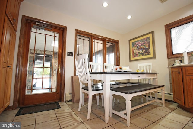 2732 Old Cedar Grove Rd, Broomall, PA 19008 - dining space featuring baseboard heating, recessed lighting, and light tile patterned floors