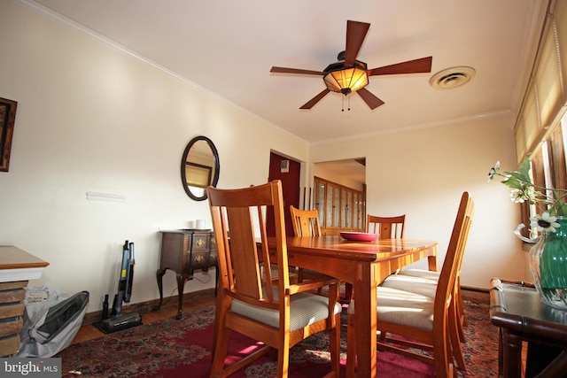 2732 Old Cedar Grove Rd, Broomall, PA 19008 - dining area with ceiling fan, crown molding, and baseboards