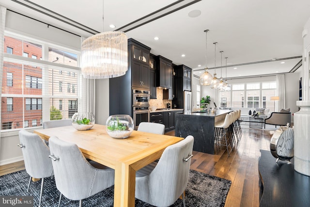 1741 Mckenna Point Dr Unit 2701, Mclean, VA 22102 - dining room featuring a chandelier, dark wood-style floors, and recessed lighting
