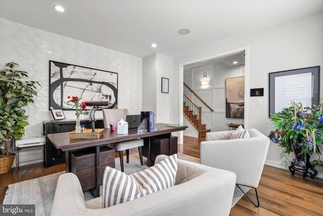 1741 Mckenna Point Dr Unit 2701, Mclean, VA 22102 - living area featuring stairway, wood finished floors, and recessed lighting