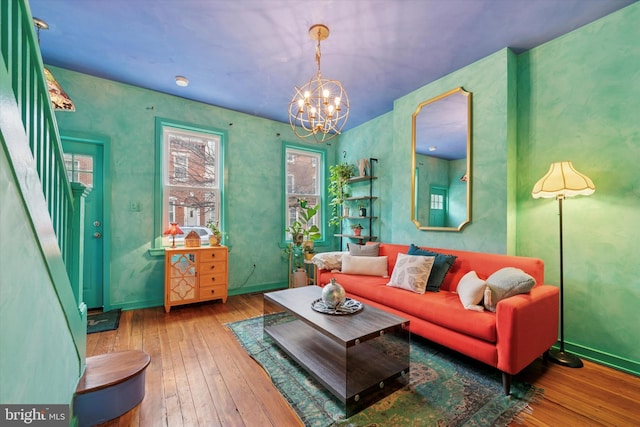 1620 E Berks St, Philadelphia, PA 19125 - living area with hardwood / wood-style flooring, a chandelier, and baseboards