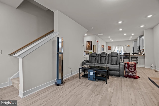 108 Annapolis St, Bensalem, PA 19020 - living area featuring light wood-style floors, stairs, recessed lighting, and baseboards