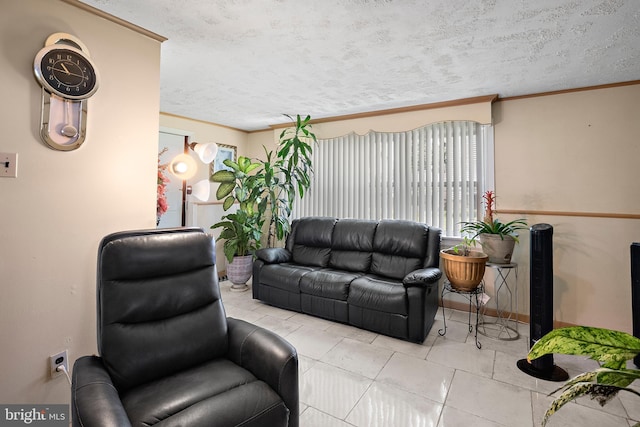 2603 Manall Ave, Pennsauken, NJ 08109 - tiled living room with crown molding and a textured ceiling