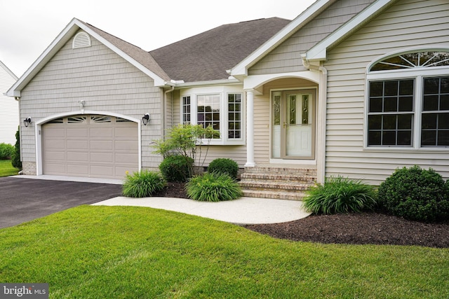 5991 Bell Creek Dr, Salisbury, MD 21801 - ranch-style home featuring entry steps, asphalt driveway, an attached garage, a front yard, and roof with shingles