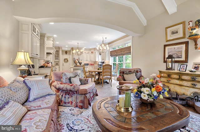 1780 Eliza Way, Mechanicsburg, PA 17050 - living area featuring a chandelier, arched walkways, recessed lighting, and light tile patterned floors