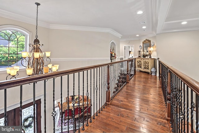 1780 Eliza Way, Mechanicsburg, PA 17050 - corridor with a chandelier, recessed lighting, hardwood / wood-style floors, ornamental molding, and an upstairs landing