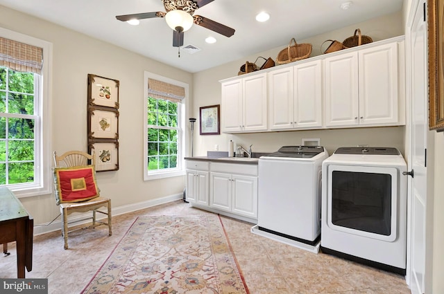 1780 Eliza Way, Mechanicsburg, PA 17050 - laundry room featuring cabinet space, independent washer and dryer, plenty of natural light, ceiling fan, and recessed lighting