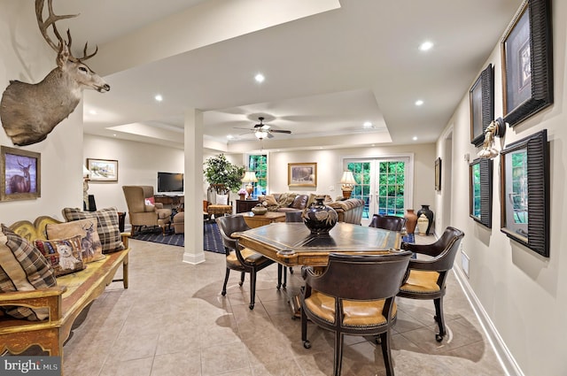 1780 Eliza Way, Mechanicsburg, PA 17050 - dining area with a raised ceiling, baseboards, recessed lighting, light tile patterned flooring, and ceiling fan
