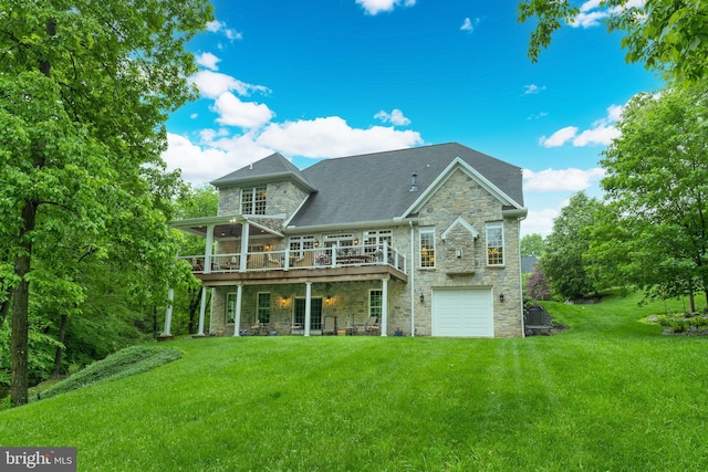 1780 Eliza Way, Mechanicsburg, PA 17050 - rear view of property with stone siding, an attached garage, and a lawn