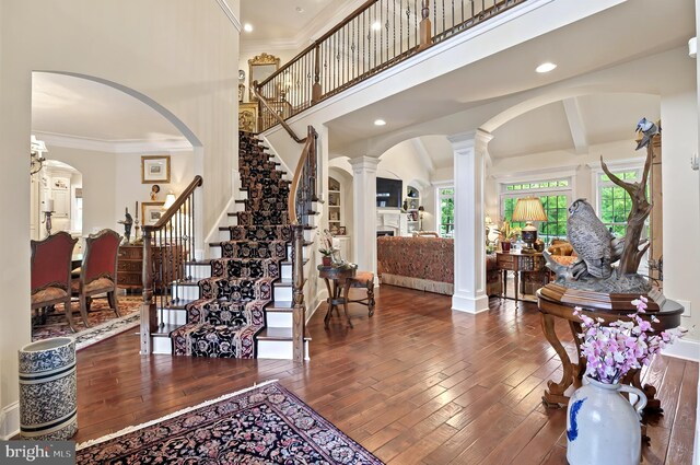 1780 Eliza Way, Mechanicsburg, PA 17050 - entrance foyer with ornate columns, plenty of natural light, hardwood / wood-style floors, ornamental molding, and a high ceiling