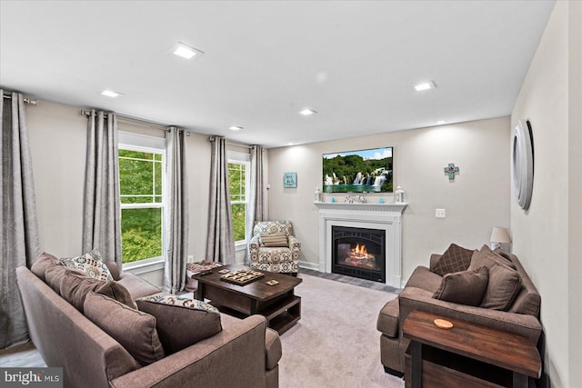 308 Walnut Dr, Fredericksburg, VA 22405 - living room featuring a fireplace with flush hearth and recessed lighting