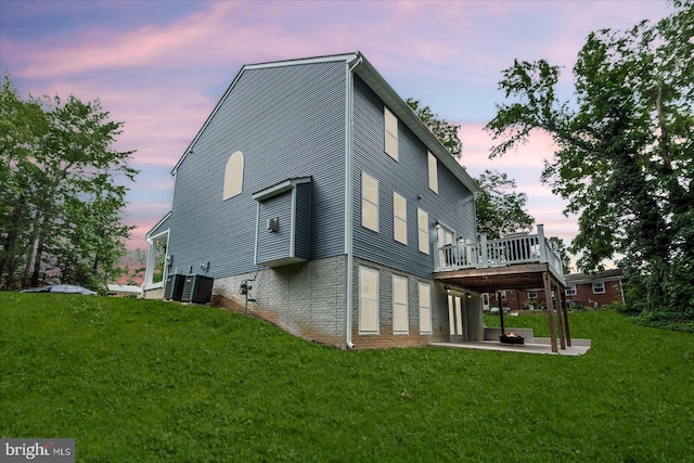 308 Walnut Dr, Fredericksburg, VA 22405 - back of house with a patio, a wooden deck, a yard, and cooling unit