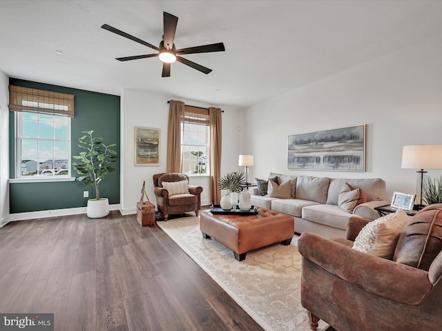 117 Holstein Dr Unit 164, Hanover, PA 17331 - living area featuring ceiling fan, dark wood-style floors, and baseboards