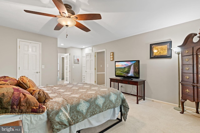 140 Hoile Ln, Huntingtown, MD 20639 - bedroom with light carpet, baseboards, and ceiling fan