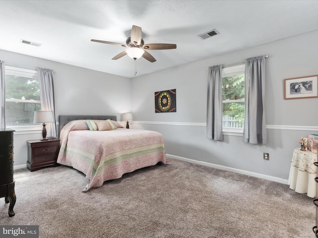 180 Oak Heights Rd, Front Royal, VA 22630 - carpeted bedroom featuring multiple windows, baseboards, and ceiling fan