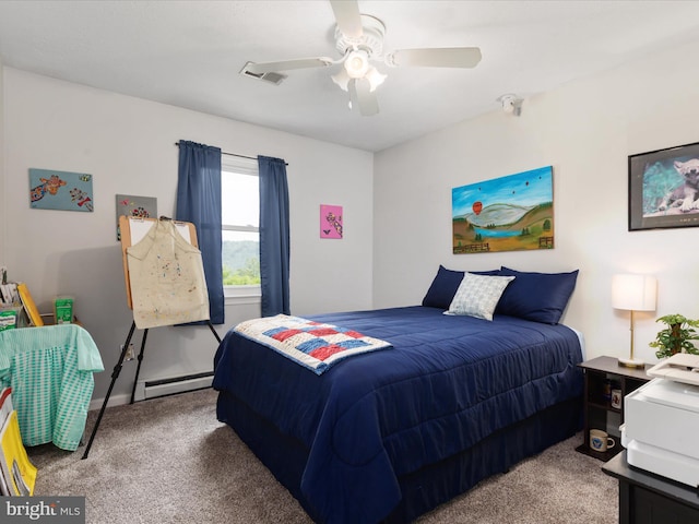 180 Oak Heights Rd, Front Royal, VA 22630 - bedroom with carpet flooring, a baseboard heating unit, and a ceiling fan