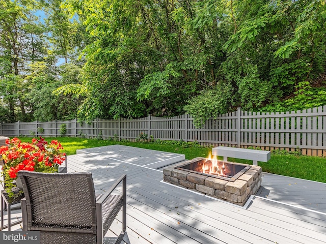 180 Oak Heights Rd, Front Royal, VA 22630 - wooden terrace featuring a fire pit and a fenced backyard
