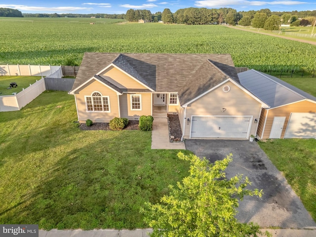 15 Ridgeway Dr, Ridgely, MD 21660 - ranch-style house featuring agricultural area, a garage, a view of countryside, driveway, and roof with shingles
