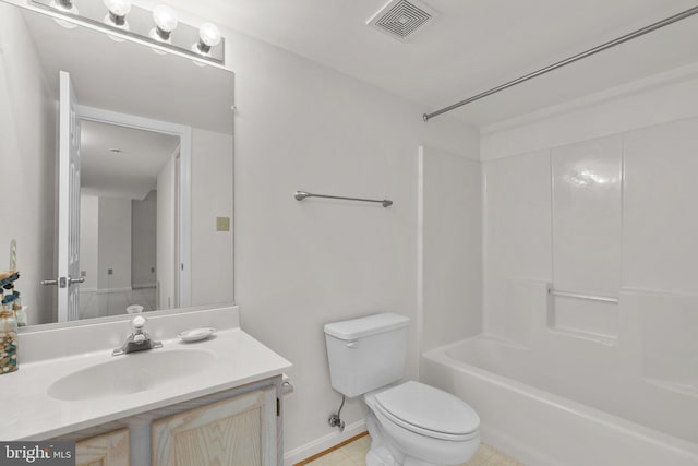 9109 Knox Ct, Laurel, MD 20723 - bathroom featuring toilet, vanity, shower / washtub combination, baseboards, and tile patterned flooring