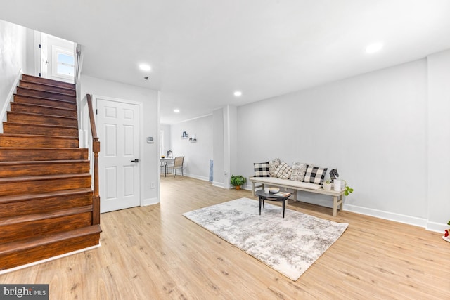 2134 Firethorn Rd, Middle River, MD 21220 - living area with stairs, light wood-style flooring, and recessed lighting