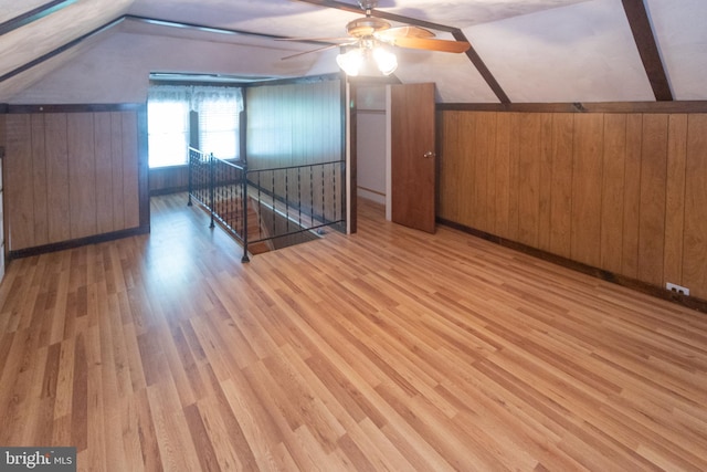 338 E Evergreen Ave, Oaklyn, NJ 08107 - bonus room featuring lofted ceiling, wood finished floors, wooden walls, and a ceiling fan