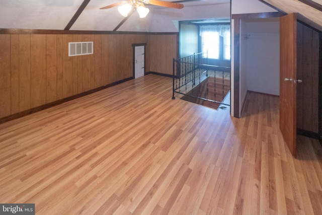 338 E Evergreen Ave, Oaklyn, NJ 08107 - additional living space with ceiling fan, wood finished floors, a wainscoted wall, and wood walls