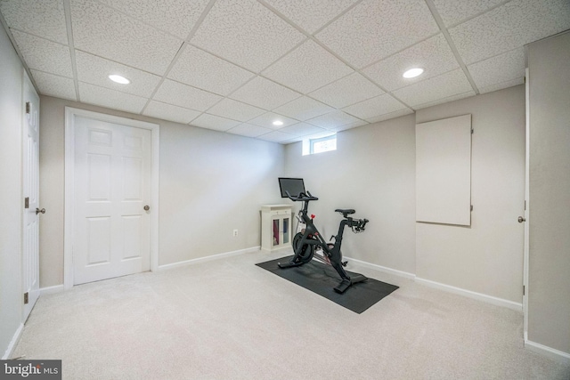 31 Bramley Rd, Moorestown, NJ 08057 - exercise room with recessed lighting, carpet, a drop ceiling, and baseboards