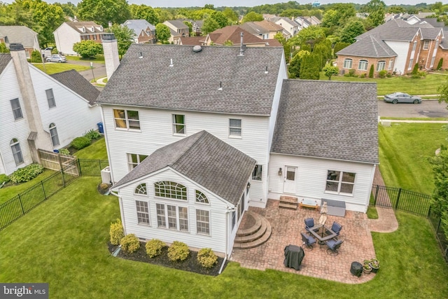 31 Bramley Rd, Moorestown, NJ 08057 - back of house featuring roof with shingles, a residential view, and a patio area