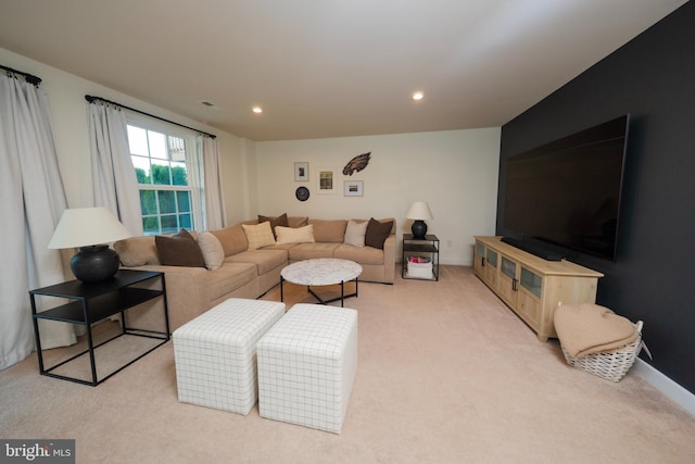 159 Nathan Dr, Cinnaminson, NJ 08077 - living room featuring light carpet and recessed lighting