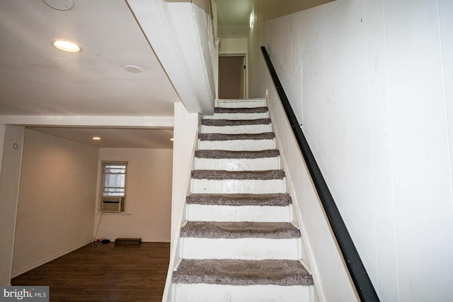 1011 Andrews Ave, Darby, PA 19023 - stairs with wood finished floors, recessed lighting, and cooling unit