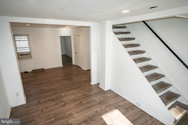1011 Andrews Ave, Darby, PA 19023 - staircase with wood finished floors, cooling unit, recessed lighting, and baseboards