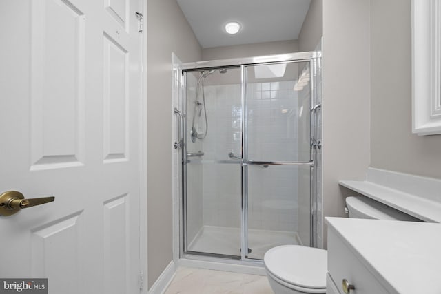 13 Honey Locust Ln, Newtown, PA 18940 - full bathroom with toilet, a shower stall, vanity, and marble finish flooring