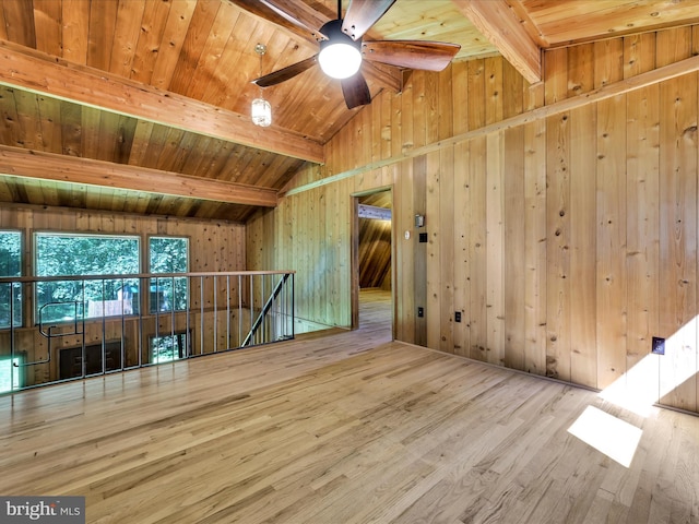2511 W Norwegian St, Pottsville, PA 17901 - spare room featuring wood finished floors, wood ceiling, ceiling fan, and wooden walls