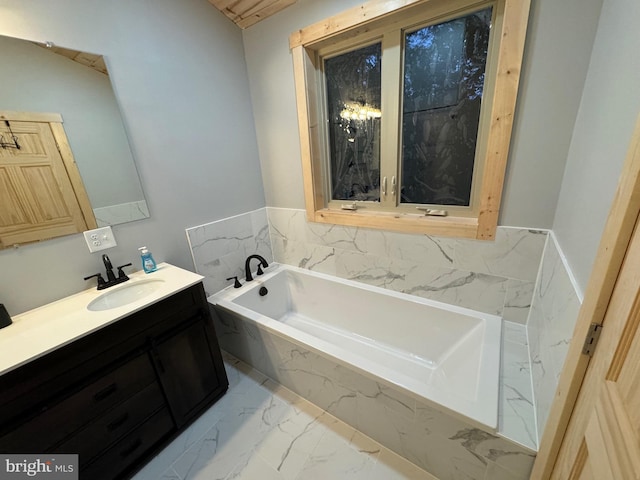 68 Taylor Ln, Mc Henry, MD 21541 - bathroom with vanity, a bath, and marble look tile flooring