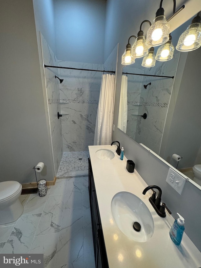 68 Taylor Ln, Mc Henry, MD 21541 - full bathroom with toilet, marble finish flooring, tiled shower, and double vanity