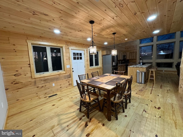 68 Taylor Ln, Mc Henry, MD 21541 - dining room featuring wooden ceiling, light wood finished floors, wooden walls, and recessed lighting