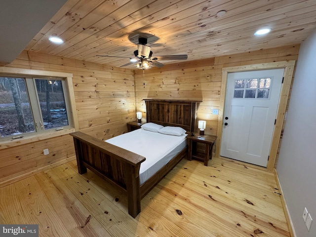 68 Taylor Ln, Mc Henry, MD 21541 - bedroom with wood walls, recessed lighting, light wood-style flooring, and wooden ceiling