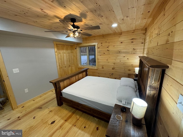 68 Taylor Ln, Mc Henry, MD 21541 - bedroom with wooden walls, hardwood / wood-style flooring, wooden ceiling, recessed lighting, and a ceiling fan