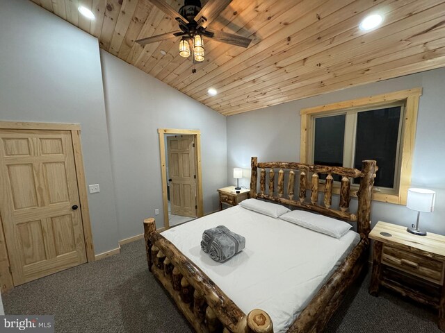 68 Taylor Ln, Mc Henry, MD 21541 - bedroom with carpet flooring, recessed lighting, lofted ceiling, wooden ceiling, and baseboards