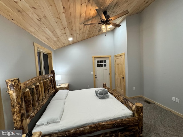 68 Taylor Ln, Mc Henry, MD 21541 - bedroom featuring lofted ceiling, wood ceiling, carpet flooring, baseboards, and ceiling fan