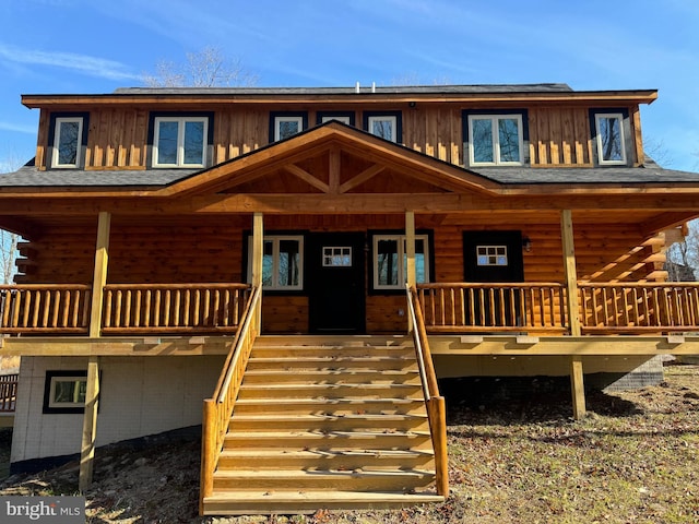 68 Taylor Ln, Mc Henry, MD 21541 - log cabin featuring board and batten siding, a porch, and stairs