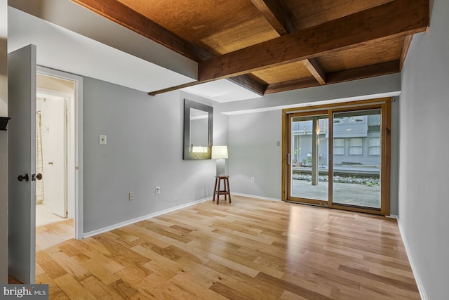 11174 Glade Dr, Reston, VA 20191 - unfurnished room with wood finished floors, baseboards, and wood ceiling with exposed beams