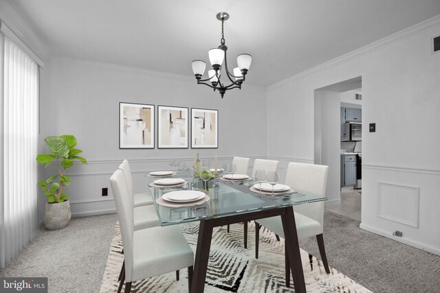 26 Crestview Dr, Southampton, PA 18966 - dining area with ornamental molding, light carpet, and a chandelier