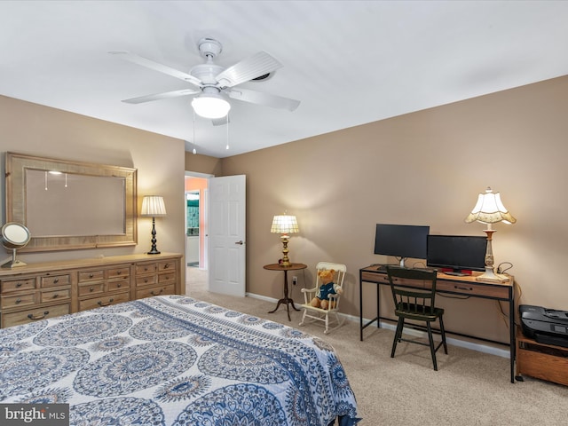 132 Seabright Way Unit D5, Rehoboth Beach, DE 19971 - bedroom with light colored carpet, an office area, baseboards, and a ceiling fan
