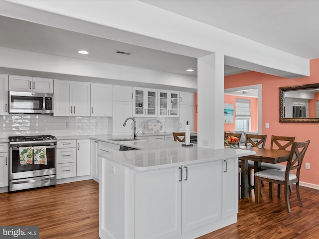 132 Seabright Way Unit D5, Rehoboth Beach, DE 19971 - kitchen with appliances with stainless steel finishes, a sink, tasteful backsplash, dark wood-type flooring, and recessed lighting
