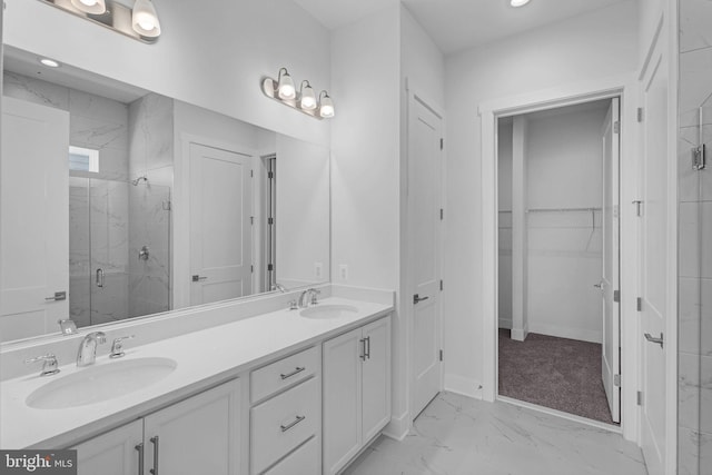 19 Gentle Slope Way, Gettysburg, PA 17325 - full bath featuring marble finish flooring, a marble finish shower, double vanity, a spacious closet, and recessed lighting