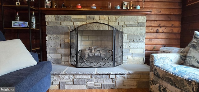 453 Mountain Heights Rd, Front Royal, VA 22630 - detailed view of rustic walls and a stone fireplace