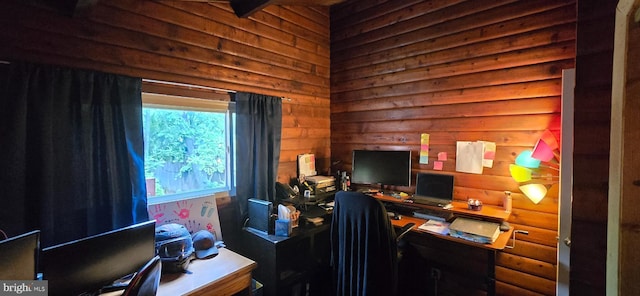 453 Mountain Heights Rd, Front Royal, VA 22630 - office area featuring rustic walls